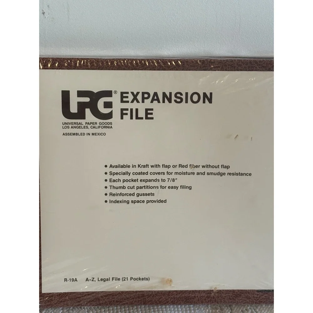 UPG R-19A Expansion File A-Z Legal Size 21 Pockets Red Fiber Brown NEW
